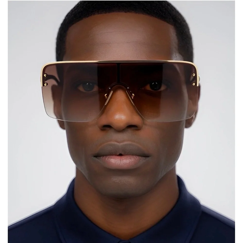 Men Streetwear Shield Flat Top Fashion‎ Shades Designer Sunglasses Rapper Bold